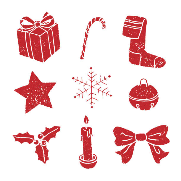 크리스마스 스탬프 세트 - christmas candle set bow stock illustrations