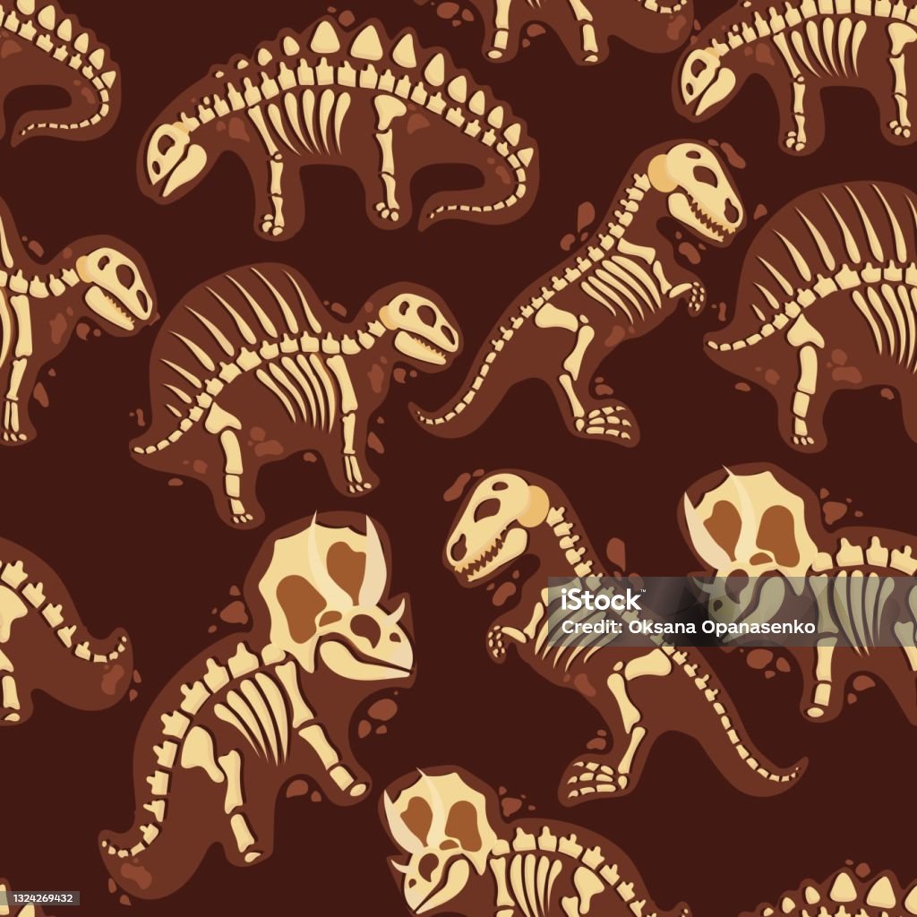 Ilustración de Esqueleto De Dinosaurio En Estilo De Dibujos Animados Los  Huesos De Un Animal Prehistórico Bajo Tierra Arqueología Patrón Sin Fisuras  Ilustración Vectorial y más Vectores Libres de Derechos de Fósil -