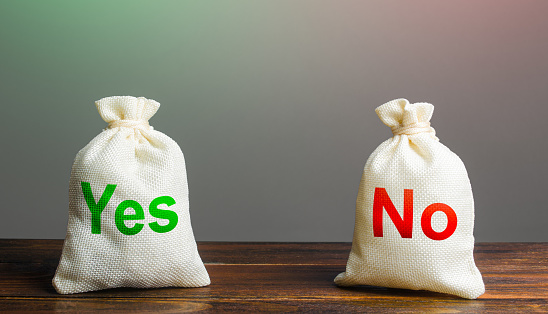 Two bags with Yes and No. Risk planning. Advantages and disadvantages. Useful and harmful properties. Decision making, evaluating profit and consequences. Choice between positive and negative answer.