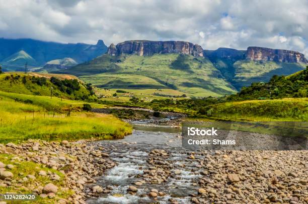 Royal Amphitheatre Of Drakensberg On A Cloudy Overcast Day Stock Photo - Download Image Now