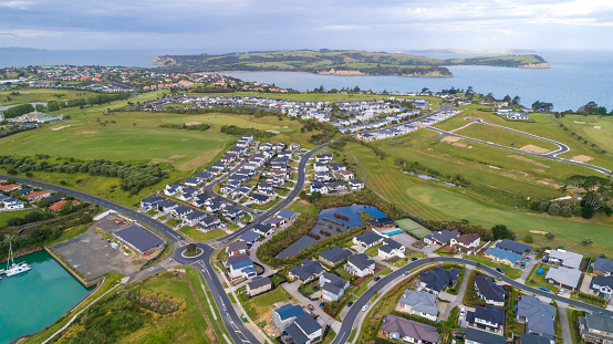Gulf Harbor aerial view in winter, Auckland New Zealand