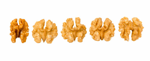 istock Isolated halves of walnut on white background 1324286653