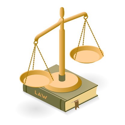 justice scale and law book