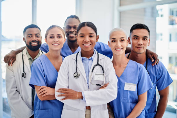 Shot of a diverse group of medical professionals in a hospitals stock photo