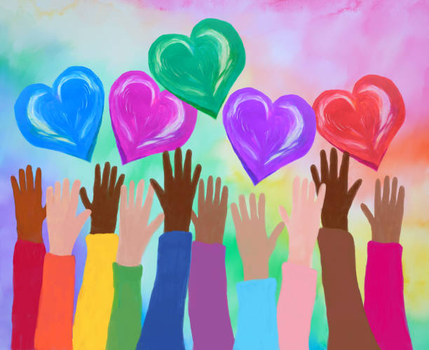 istock Multicolored Rainbow arms raised reaching for love.  LGBTQIA , love is love 1324292336