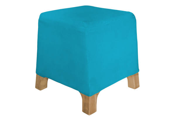 istock Cyan fabric padded low stool isolated on white background 1324294240