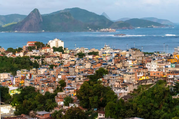 Favela close to sea, Rio de Janeiro, Brazil stock photo
