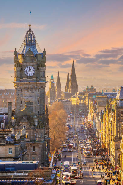 Edinburgh, Scotland - Victoria Street in Edinburgh's Old Town, decorated in the run-up to Christmas.