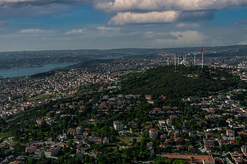General view of the city, bosphorus and Camlica mosque from the Camlica tower on the Asian side of Istanbul.