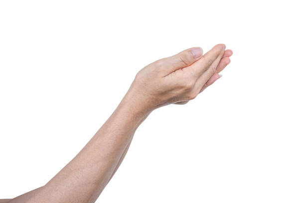 istock Man hand with open palm hope, helping, Isolated on white background. 1324309356
