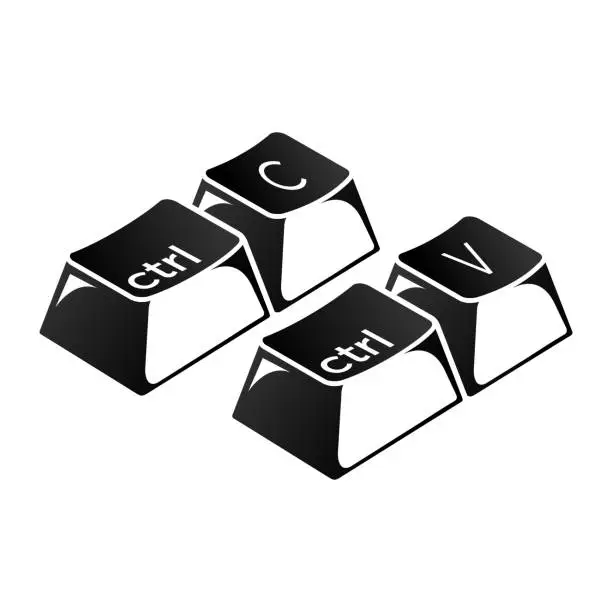 Vector illustration of Ctrl C, Ctrl V keys on the keyboard, copy and paste the key combination. Insert a keyboard shortcut for Windows devices. Computer keyboard icons. Vector illustration