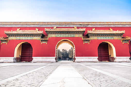 Five color glazed gate of Taimiao（The Ancestral Temple）in Beijing, China. Beijing labor people's Cultural Palace, China