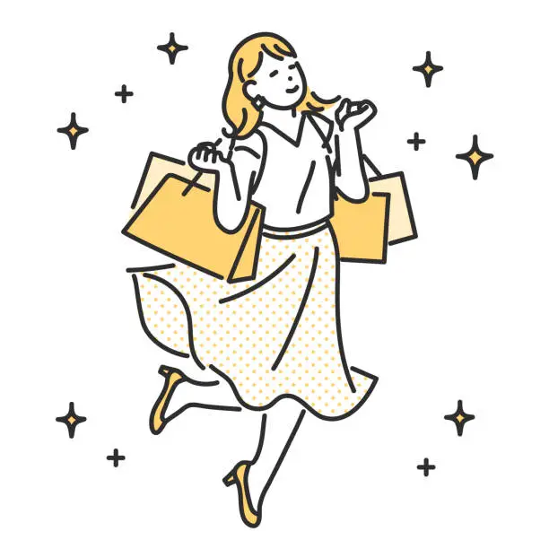 Vector illustration of She's enjoying shopping.