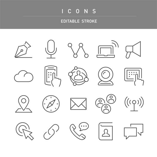 ilustrações de stock, clip art, desenhos animados e ícones de communication icons set - line series - at symbol connection technology community