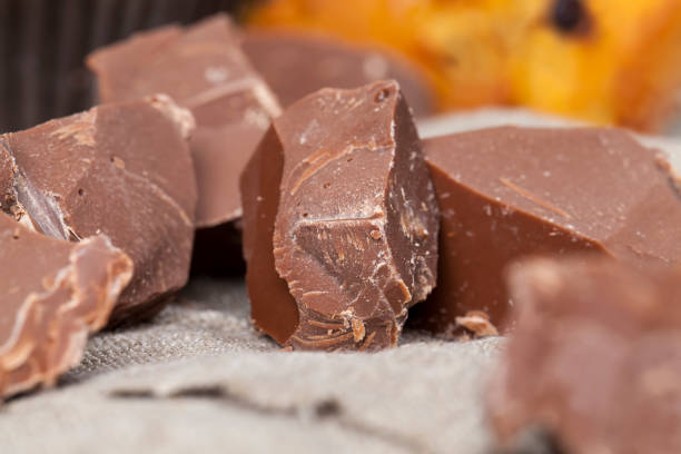 chocolate from cocoa products and sugar, delicious chocolate from cocoa products and sugar, delicious high-calorie food close-up, natural edible chocolate, broken into pieces and crumbs milk chocolate milk chocolate stock pictures, royalty-free photos & images