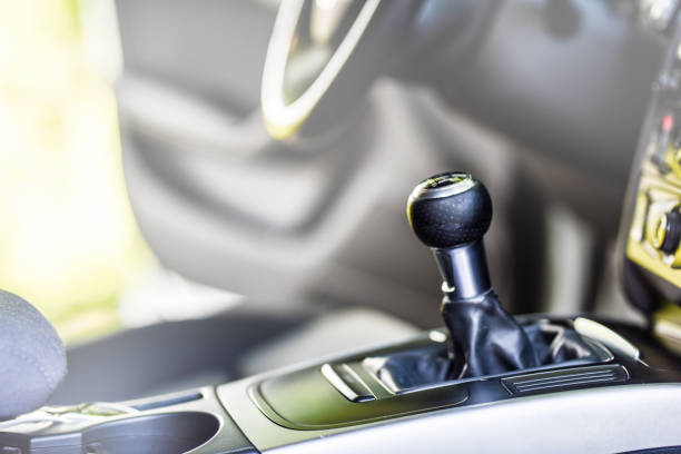 istock Selective focus six speed gear shift in truck car . Gear transmission.copy space 1324336152