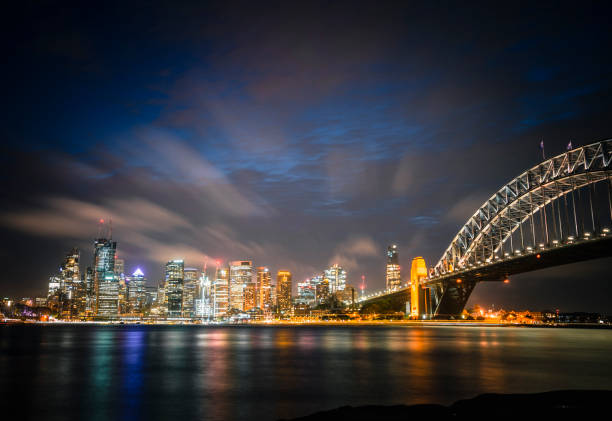 istock Sydney city skyline and bridge in the evening 1324338314