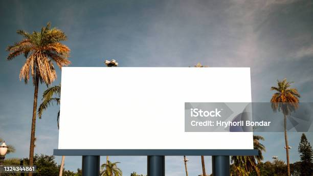 Street Billboard 3d Mock Up Stock Photo - Download Image Now - Billboard, Template, Palm Tree