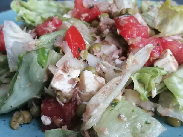 grüner salat mit thunfisch - tuna salad sandwich stock-fotos und bilder
