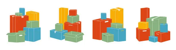 Vector illustration of Set of isolated cardboard boxes for moving