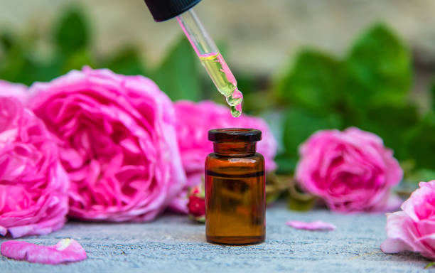 istock Essential oil extract of tea rose. Selective focus. 1324352637