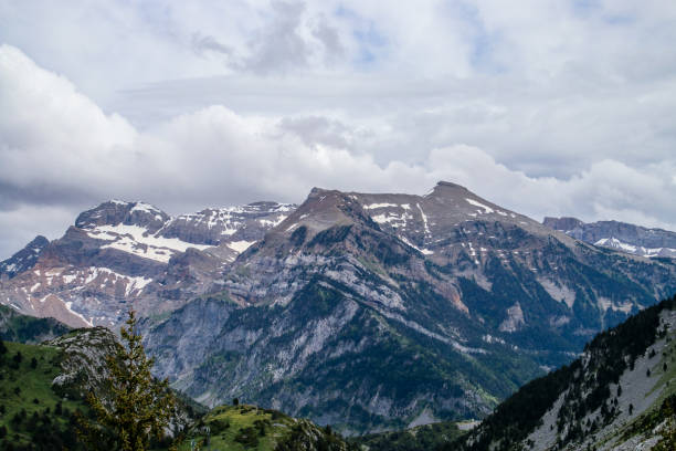 istock Mountains landscape with snow and storm clouds. 1324352884