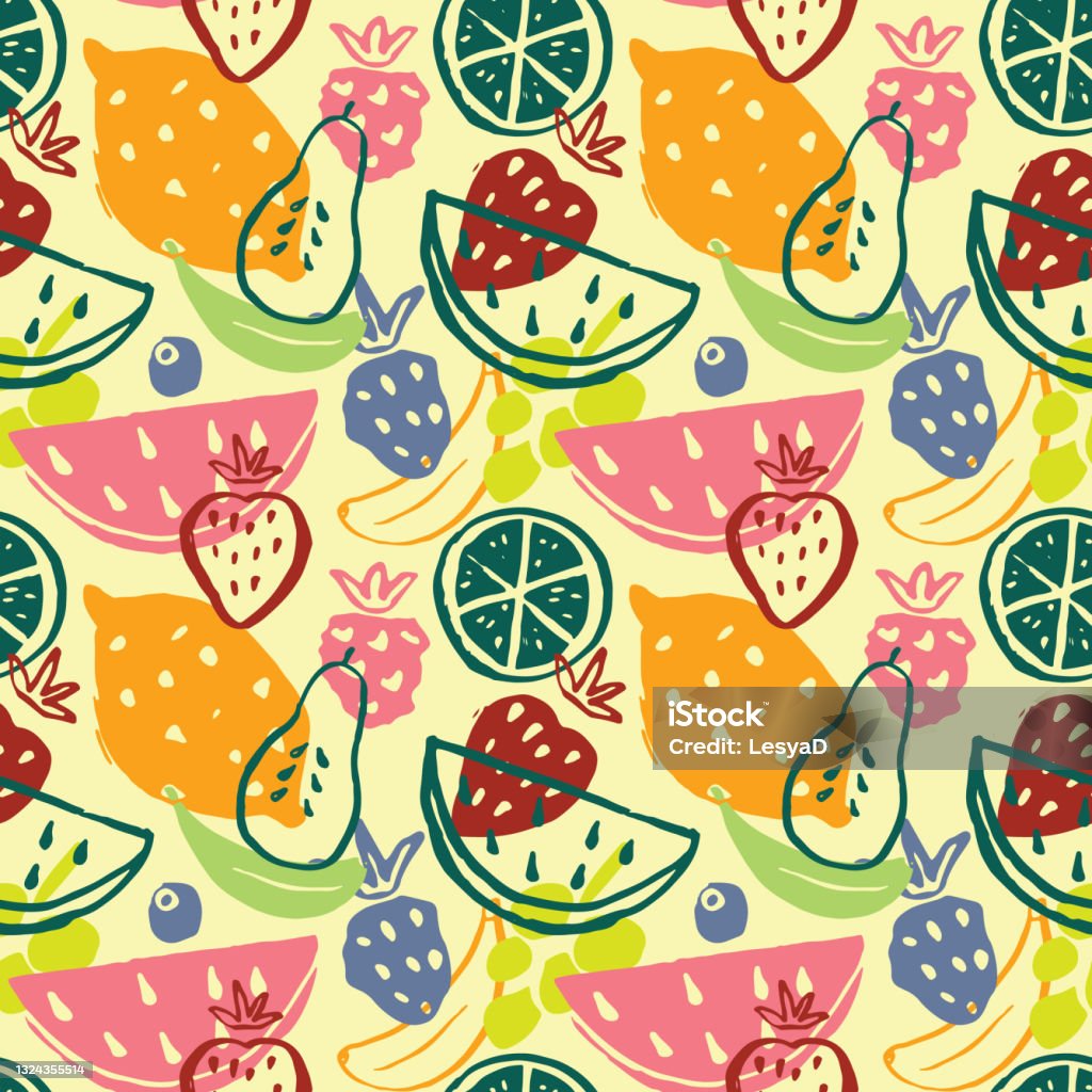 Fruit Patterns Fruit Seamless Pattern Collection Of Juicy Fruits Apple Pear Strawberry ...