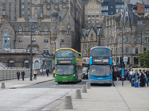 Edinburgh, Uk - Circa June 2018: Shuttle bus service 100 called Airlink to Edinburgh Airport