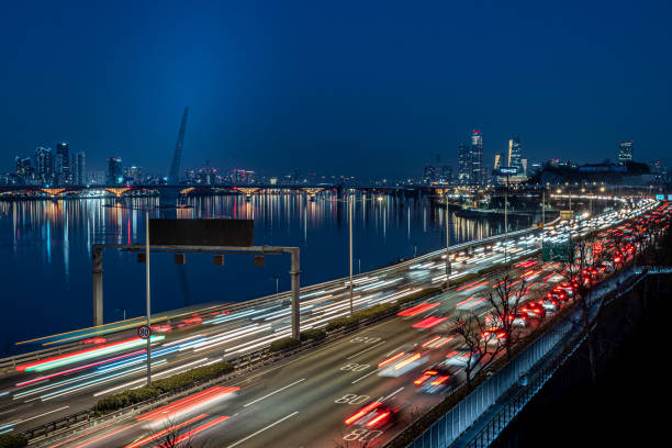istock Beautiful riverside highway night view 1324359893
