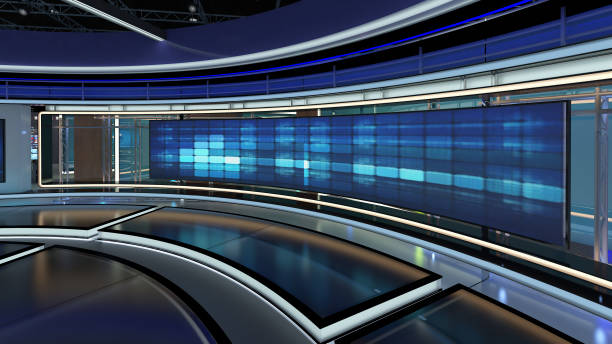 istock Virtual TV Studio News Set 31. Green screen background. 3d Rendering. 1324362920