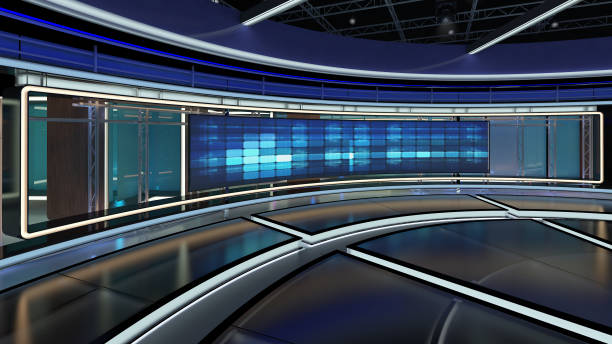 istock Virtual TV Studio News Set 31. Green screen background. 3d Rendering. 1324362940