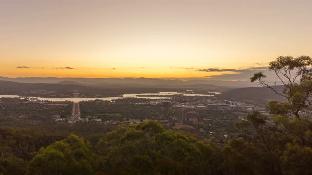 4k time lapse of sunset over Canberra city, Australia