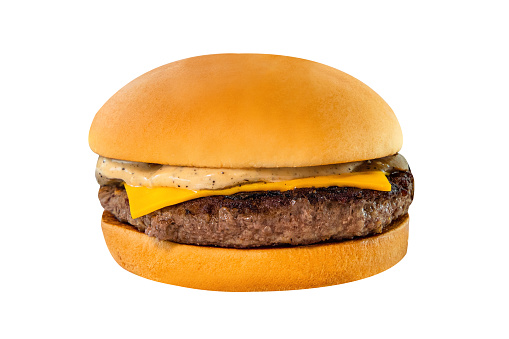 beef cheese burger and sauce isolated on white background.clipping path