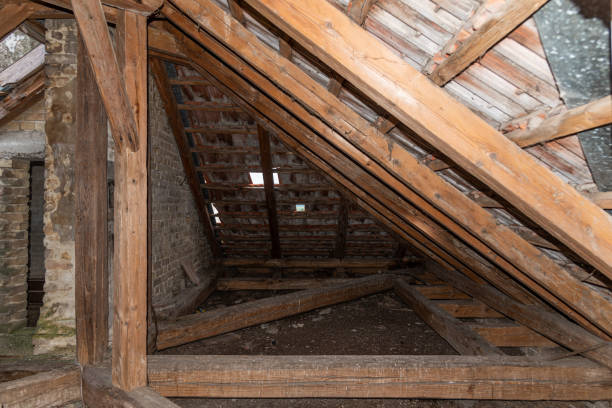 istock Rustic Attic. Old garret, attic loft / roof construction 1324365375