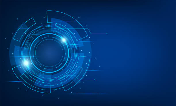 Digital innovative technology blue background with high-tech circle and light. Digital innovative technology blue background with high-tech circle and light. Concept of communications with connected lines, big data. hightech stock illustrations