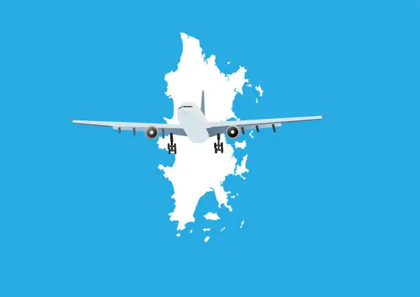 Vector illustration of Airplane flying over Phuket island map