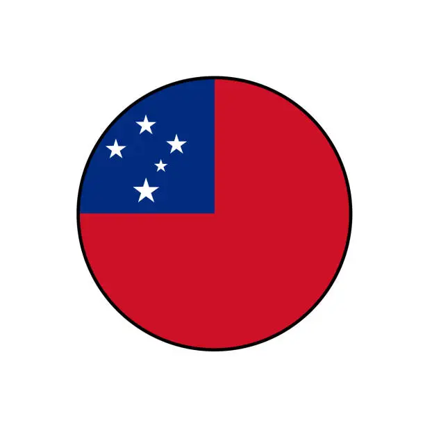 Vector illustration of Independent State of Samoa Flag Button circle on isolated white for Oceania Country push button concepts.