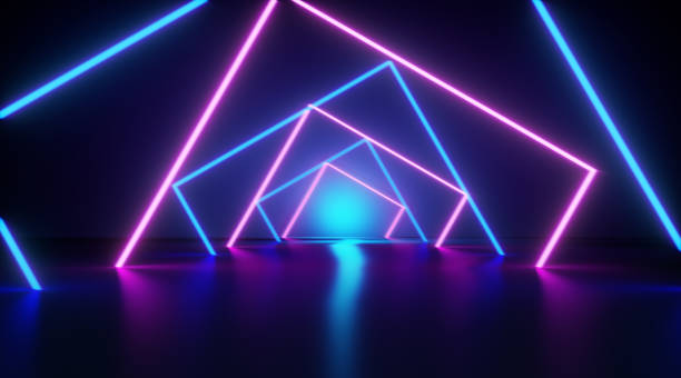 istock Neon Light Tunnel Concept - Neon Lights Forming A Light Tunnel Over Black Background 1324371219
