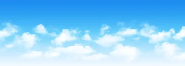 Vector illustration of Sunny day background, blue sky with white cumulus clouds