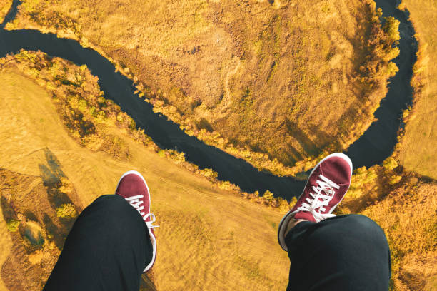 high above top down view, the legs on frame and watching the landscape view