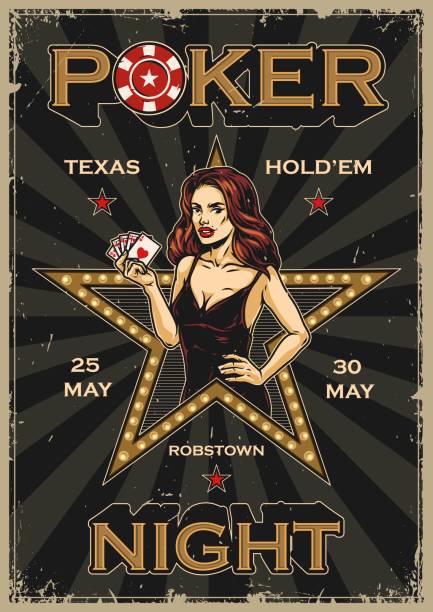 казино старинные красочный плакат - poker night stock illustrations