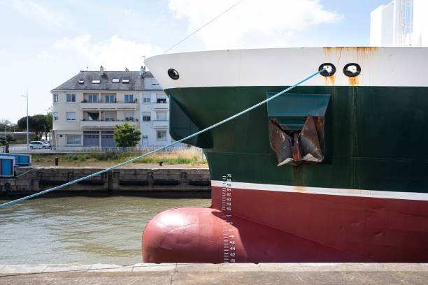 Close-up of a ship in a city port in France