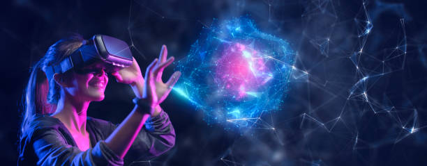 istock People with VR grasses playing virtual reality game. Future digital technology and 3D virtual reality simulation modern futuristic lifestyle 1324380518
