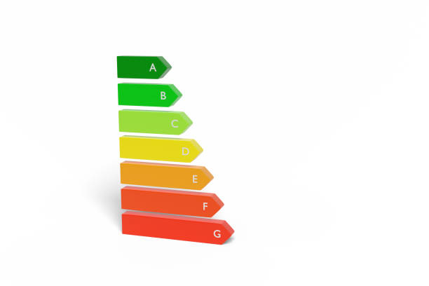istock Three dimensional energy efficiency rating isolated on white background. 3d illustration. 1324380565