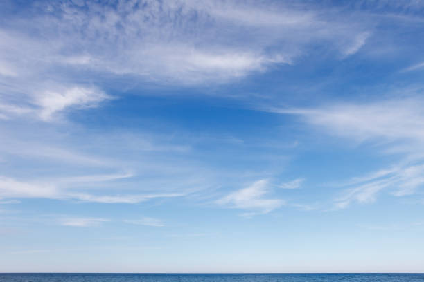 istock Beautiful blue sky over the sea with translucent, white, Cirrus clouds 1324384313
