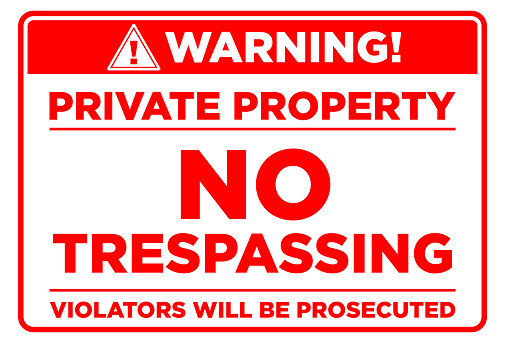 Red warning prohibition sign. Private property, no trespassing. Illustration, vector