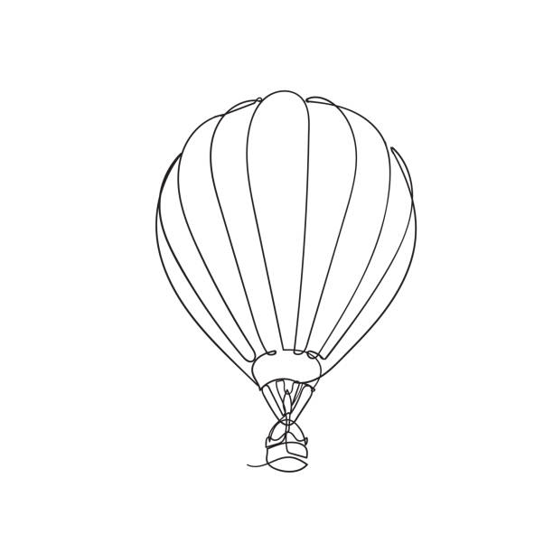 ilustraciones, imágenes clip art, dibujos animados e iconos de stock de ilustración de globo de aire doodle dibujado a mano en estilo de arte de línea continua - flying vacations doodle symbol