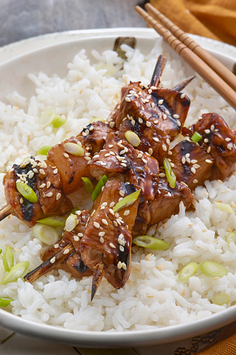 BBQ Pineapple Chicken Skewers with Rice