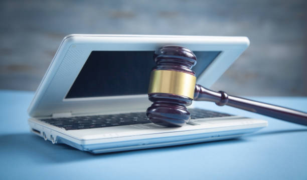 istock Judge gavel on laptop keyboard. Internet crime 1324389601