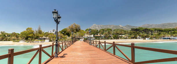 Panoramic view of red wood bridge \